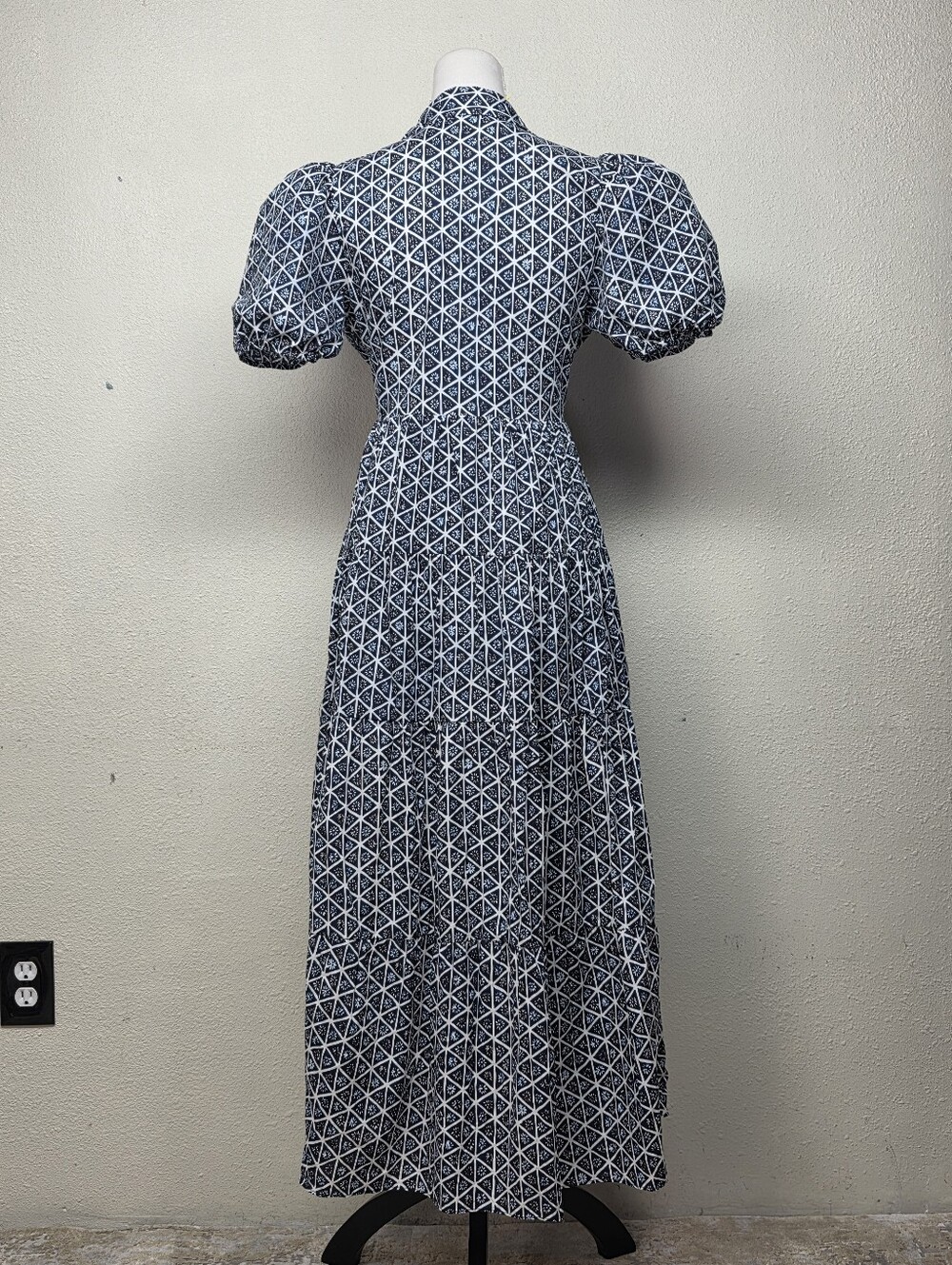 English Factory Navy and White Geometric Midi Tiered Shirt Dress Size Large - Picture 3 of 9